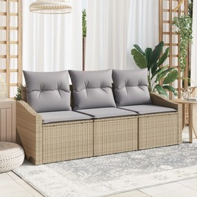 vidaXL Set de canape din grădină de 3 piese cu perne Bej din ratan polimer