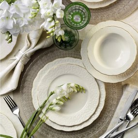 Set de veselă din porțelan, 24 piese, alb/auriu