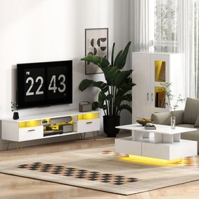 HOMCOM Bufet cu LED RGB 16 culori și telecomandă, finisaj lucios, uși vitrate, rafturi din sticlă, 71x35x126 cm, alb | Aosom Romania