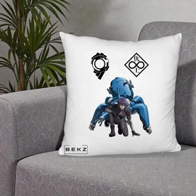 Perna Personalizata Ghost in the Shell Motoko si Tachikoma, 40x40 cm, Alb Pufos, Husa Detasabila, Perna Inclusa, BEKZ®