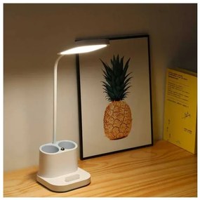 Lampă de masă Platinet 5 W, baterie + pahar + USB, alb