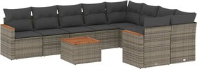 vidaXL Set mobilier de grădină cu perne, 10 piese, gri, poliratan