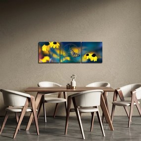 Tablou - Fluture galben și flori (cu ceas) (90x30 cm)