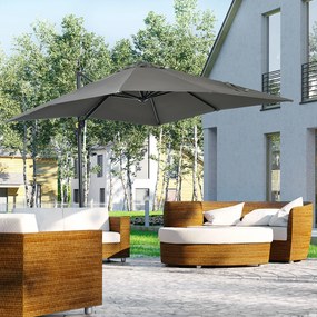 Outsunny Umbrelă de Grădină cu Manivelă de Mână cu Unghi Reglabil pe 5 Niveluri și Rotație la 360°, 245x245x248 cm, Gri