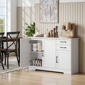 HOMCOM Bufet, mobilier de depozitare cu 3 uși, 2 sertare și raft reglabil, 120 x 38 x 79 cm, alb | Aosom Romania