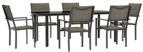 3200748 vidaXL Set mobilier de grădină, 7 piese, negru, oțel și textilenă