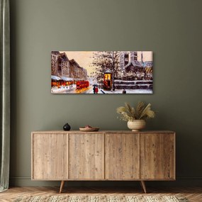 Tablou - Pictură oraș iarna (120x50 cm)