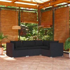 3101672 vidaXL Set mobilier de grădină cu perne, 4 piese, negru, poliratan