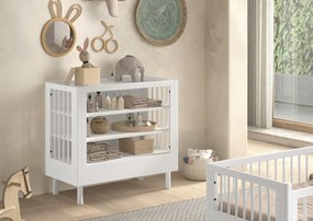 Set Complet Mobilier Camera Bebelusi Forrest Beech, Pat 90x200 cm, Dulap cu 3 Uși, Noptieră și Masă de înfășat, din Lemn de Fag Lăcuit Alb – Vipack