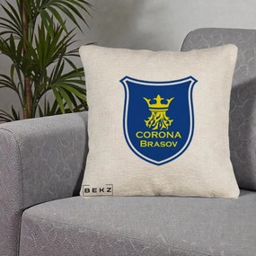Perna Personalizata Corona Brasov Fotbal, 40x40 cm, Bej Canapea, Husa Detasabila, Perna Inclusa, BEKZ®