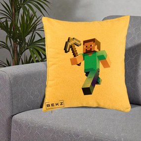 Perna Personalizata Minecraft Steve cu Tarnacop, 40x40 cm, Galben, Husa Detasabila, Perna Inclusa, BEKZ®