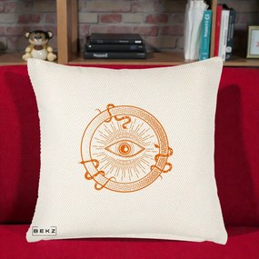 Perna Personalizata Ochiul Providentei Mistic Orange, 40x40 cm, Crem Reliefat, Husa Detasabila, Perna Inclusa, BEKZ®