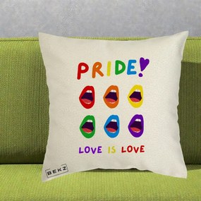 Perna Personalizata Pride Love is Love Curcubeu, 40x40 cm, Ecru, Husa Detasabila, Perna Inclusa, BEKZ®