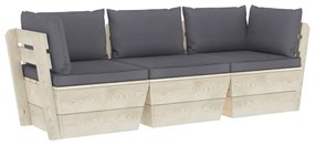 3063396 vidaXL Canapea grădină din paleți cu perne, 3 locuri, lemn de molid