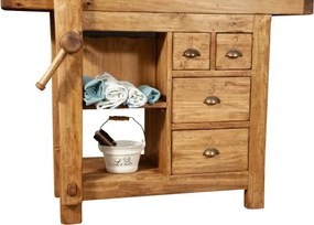 Mobilier de baie, L116 63 H90 cm, 4 sertare, natur, lemn masiv, chiuveta din marmura