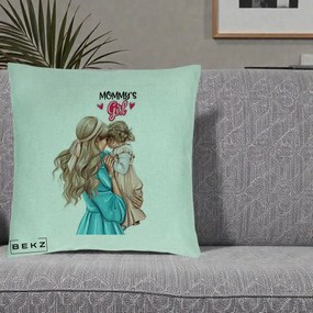 Cadou pentru Mama - Perna Personalizata Mommy's Girl Mama si Fetita, 40x40 cm, Verde Menta, Husa Detasabila, Perna Inclusa, BEKZ®