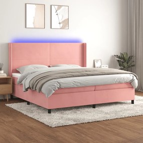 vidaXL Pat continental cu saltea &amp; LED, roz, 200x200 cm, catifea