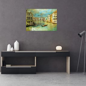 Tablou pe sticlă - Canalul de la Veneția și gondole (70x50 cm)