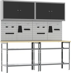 vidaXL Set banc de lucru 8 pcs Negru și Gri Oțel vopsit electrostatic