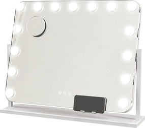 HOMCOM Oglindă Machiaj cu 15 LED-uri din Sticlă și Metal Alb | Aosom Romania