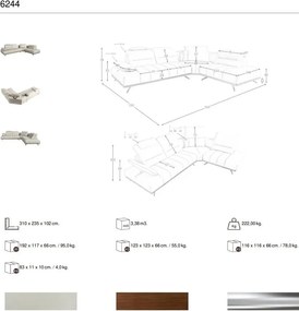 Coltar LUX design italian cu sezlong dreapta Cowhide gri deschis