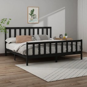 3106727 vidaXL Cadru de pat, negru, 200x200 cm, lemn masiv de pin