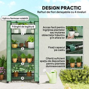 Outsunny Seră Portabilă, Seră pentru Flori și Plante pentru Exterior cu 4 Rafturi, Prelată PE, Verde | Aosom Romania