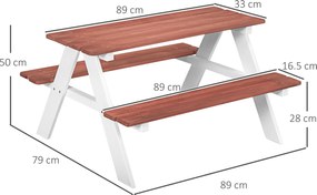 Outsunny Set Masă de Picnic pentru Copii, Masă și Băncuțe din Lemn, Mobilier de Grădină pentru Copii, Jocuri de Exterior, Vârsta 3-8 Ani, Maro | Aosom Romania