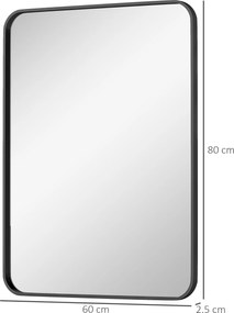 HOMCOM Oglindă de Baie 60 x 80 cm Oglindă Decorativă de Perete cu Ramă Metalică și Cârlig Ușor de Agățat pentru Sufragerie, Hol, Intrare - Negru | Aosom Romania
