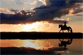 Tablou - Rider pe un cal la apus de soare (90x60 cm)
