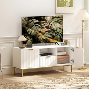 HOMCOM Comodă TV, mobilier TV pentru 127 cm cu 2 uși cu închidere silențioasă, sertar și compartiment deschis, 120x39x54cm, alb | Aosom Romania