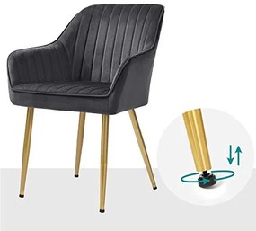 Set 4 scaune dining cu brate, catifea / metal, auriu / antracit, Songmics