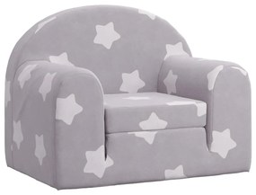Canapea pentru copii, gri deschis cu stele, plus moale Gri deschis si alb, Fotoliu pat