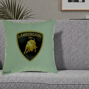 Perna Personalizata cu emblema Lamborghini, 40x40 cm, Verde, Husa Detasabila, Perna Inclusa, BEKZ®