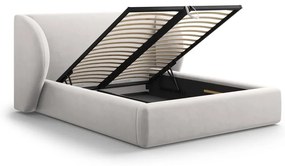 Pat dublu gri deschis tapițat cu spațiu de depozitare și somieră 180x200 cm Miley – Micadoni Home