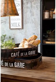 Set 2 tavi din metal cu patina vintage, "Cafe de la Gare"
