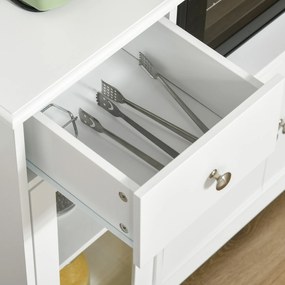 HOMCOM Dulap pentru cuptor cu microunde, bufet bucătărie, dulap de depozitare, pentru bucătărie, sală de mese 90 x 40 x 82 cm sticlă securizată și lemn, alb | Aosom Romania