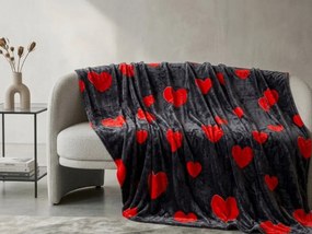 Patura din microplus RED HEARTS, neagra Dimensiune: 200 x 220 cm