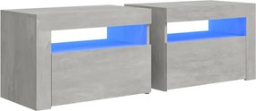vidaXL Noptiere cu LED-uri, 2 buc., gri beton, 60x35x40 cm