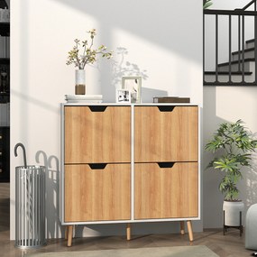 HOMCOM Dulap pentru pantofi 4 uși rabatabile 16 perechi cu etajeră reglabilă picioare din lemn de pin 95 x 26 x 95 cm natural | Aosom Romania
