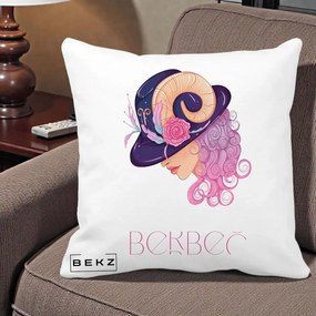 Perna Personalizata Zodie Berbec, 40x40 cm, Alba Mata, Husa Detasabila, Perna Inclusa, BEKZ®