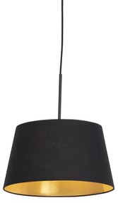 Lampă suspendată cu abajur din bumbac negru și auriu 32 cm - Combi