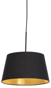 Lampă suspendată cu abajur din bumbac negru și auriu 32 cm - Combi