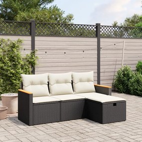 3265270 vidaXL Set mobilier de grădină cu perne, 4 piese, negru, poliratan