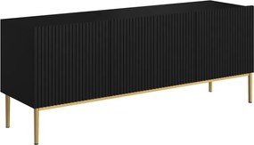 Comodă TV cu sertar Nicole 150 cm pe picioare metalice - negru mat / picioare aurii