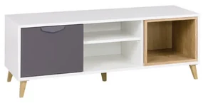 Masă TV/Dulap Juna 10 (alb + grafit + gri + stejar lefkas). 1087406