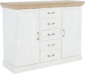 Comodă, 2 uşi cu 5 sertare, pin nordic/stejar sălbatic, ROYAL K2D