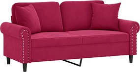 vidaXL Canapea cu 2 locuri cu pernuțe, roșu vin, 140 cm, catifea