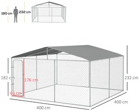 PawHut Țarc pentru Câini Talie Medie, Metal Galvanizat, Acoperiș Oxford, Ușă cu Zăvor, 400x230x232 cm, Argintiu | Aosom Romania