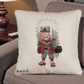 Perna Personalizata Naruto Jiraiya Sensei Chibi, 40x40 cm, Bej Canapea, Husa Detasabila, Perna Inclusa, BEKZ®
